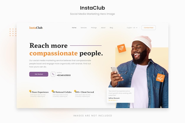 Instaclub - оранжевая люминесцентная реклама в социальных сетях изображение героя