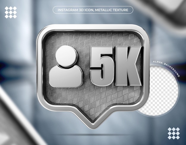 PSD Значок instagram 3d 5k подписчиков металлическая текстура