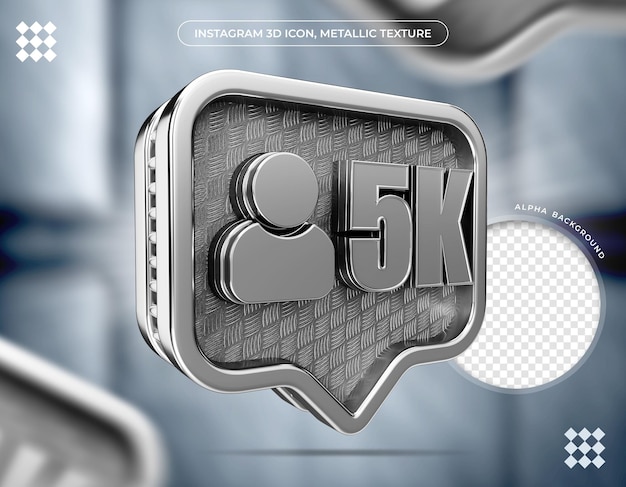 Значок instagram 3d 5k подписчиков металлическая текстура