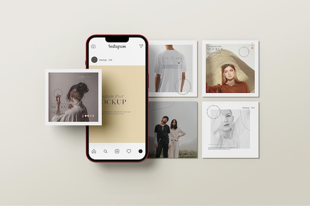 PSD instagram-bericht met mockup voor mobiele telefoons