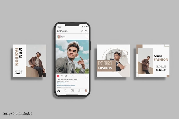 PSD instagram-bericht met smartphonemodel