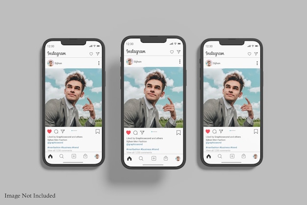 PSD instagram-bericht met smartphonemodel