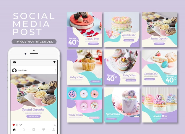 Instagram-bericht of vierkante banner. dessert en cake template collection