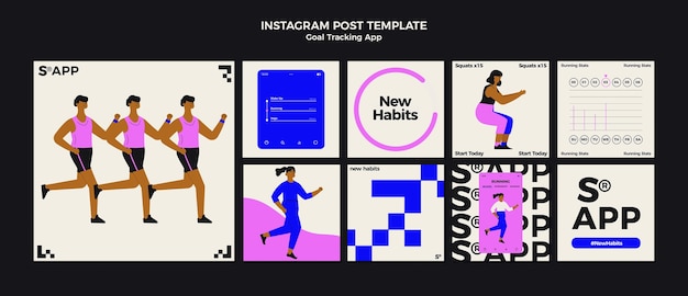 Instagram-berichten van de app voor het volgen van doelen