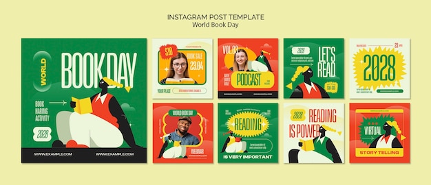 PSD instagram-berichten voor de viering van de wereldboekendag