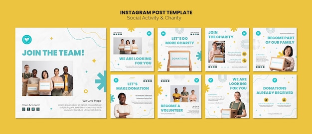 PSD instagram-berichten voor sociale activiteiten in plat ontwerp