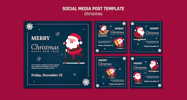 PSD instagram-berichtencollectie voor kerstmis met de kerstman