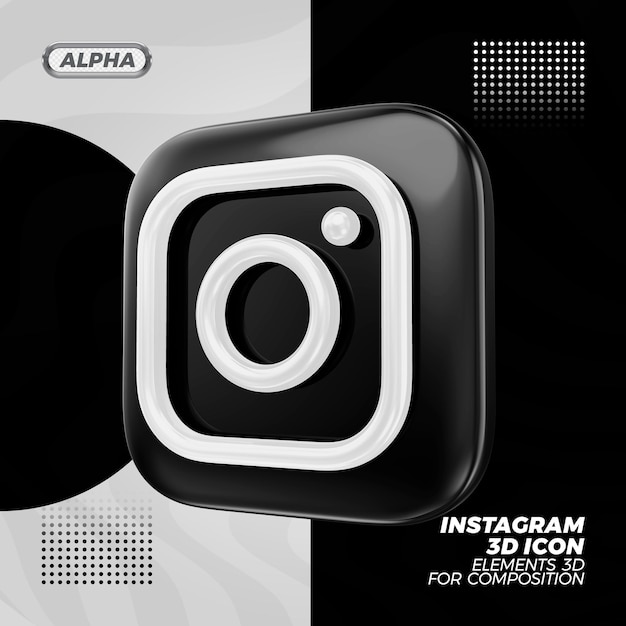 Instagram Black 3d 아이콘 렌더링 렌더링