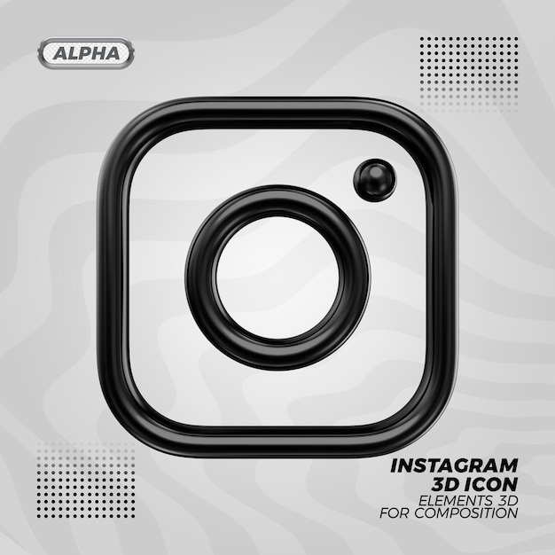 PSD instagram black 3d icon rendering rendering