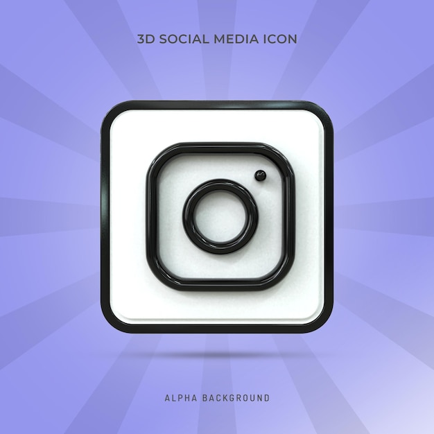 Instagram black and white glossy 3d logo and social media 3d icon design