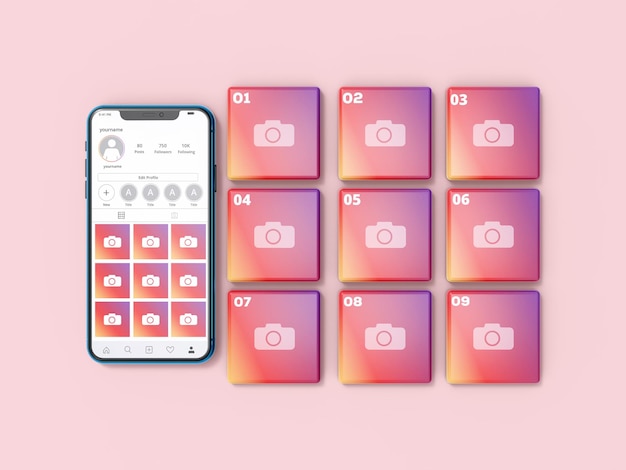 PSD instagram carusel post mockup on clay mobile phone screen