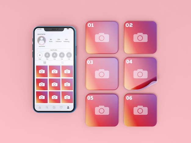 PSD instagram-carusel-postmodel op het mobiele telefoonscherm van klei