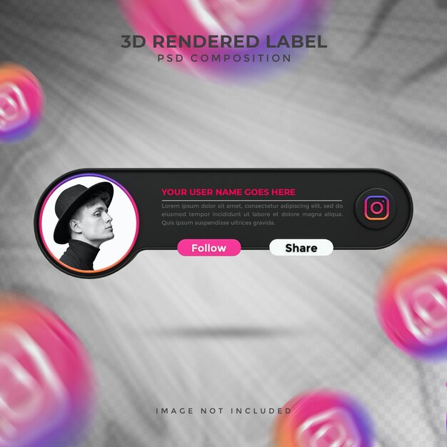 PSD instagram connect us sui social media inferiore terzo 3d design render icona badge