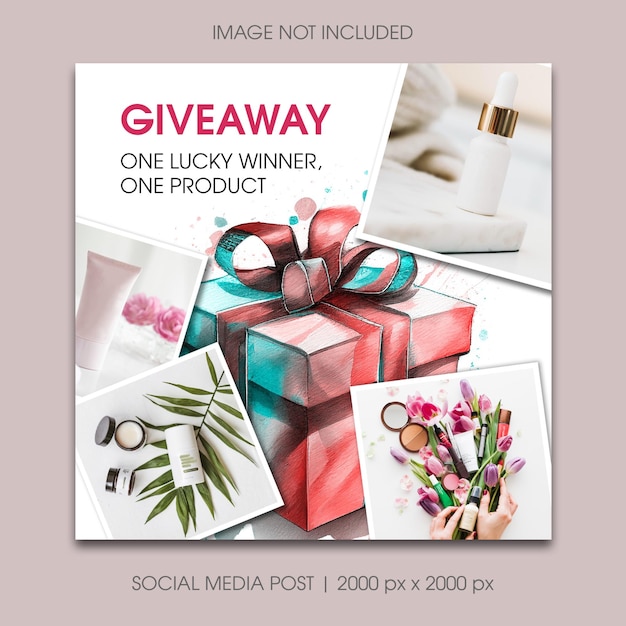 Instagram giveaway post template for cosmetic shop Drawing of watercolor gift box