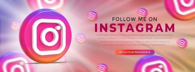 Banner web per il logo lucido di instagram e le icone dei social media