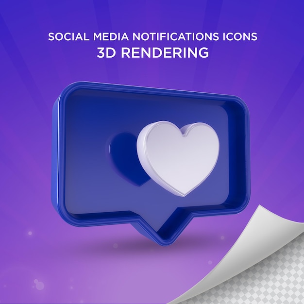 Instagram houdt van 3d-pictogram of facebook houdt van emoji-meldingen 3d-rendering geïsoleerd premium psd