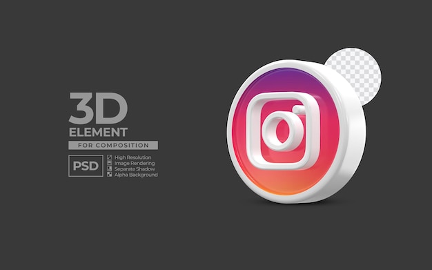 Instagram icon 3d render element for composition premium psd