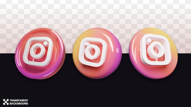 Instagram icon set gradient color with glossy effect in 3d rendering