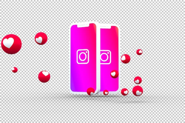 PSD instagram icon on smartphone screens with emojis