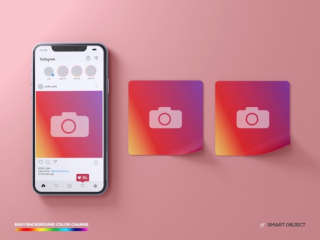 Instagram-interface en post mockup op klei mobiele telefoonscherm