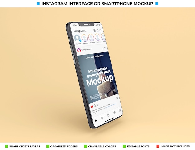 Interfaccia instagram sul mockup dello schermo del telefono moderno