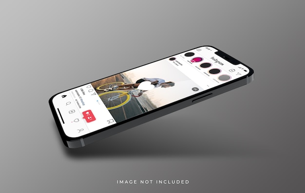 新しい電話のモックアップフローティングのinstagramインターフェイス