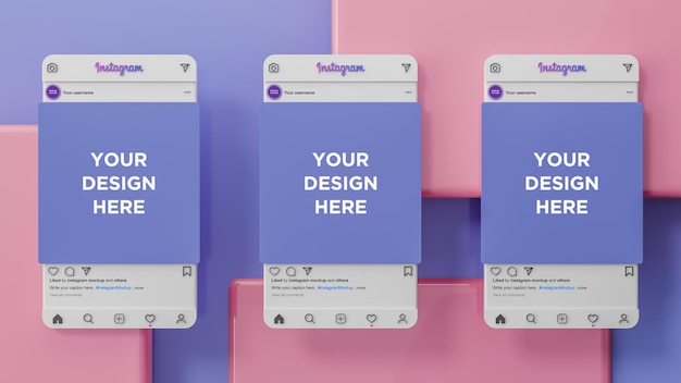 Instagram interface for social media post mockup 3d render