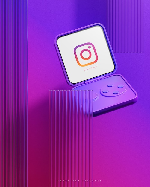 PSD interfaccia instagram social media post dispositivo smart flip mockup sfondo astratto 3d rendering