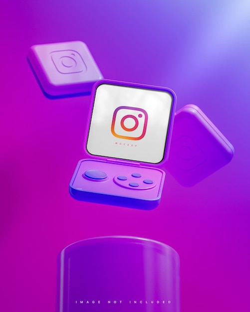 PSD interfaccia instagram social media post dispositivo smart flip mockup sfondo sfumato rendering 3d