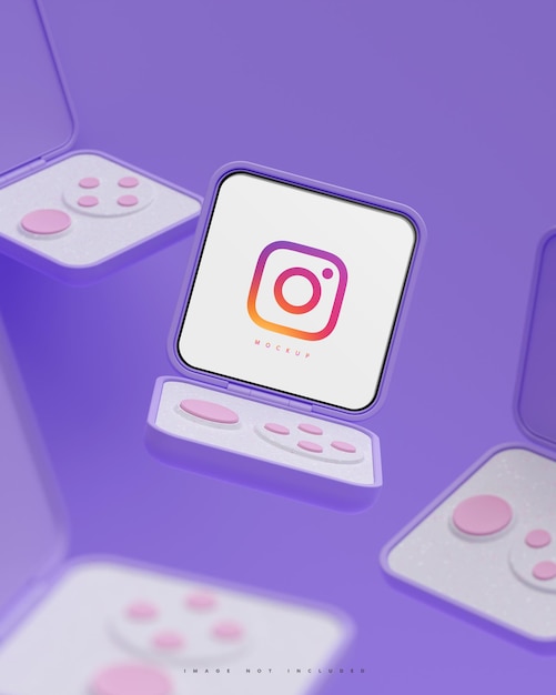 Instagram interface social media post smart flip device mockup lavendel achtergrond 3d render