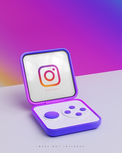 Instagram 인터페이스 소셜 미디어 게시물 스마트 플립 장치 모형 보라색 배경 3d 렌더링