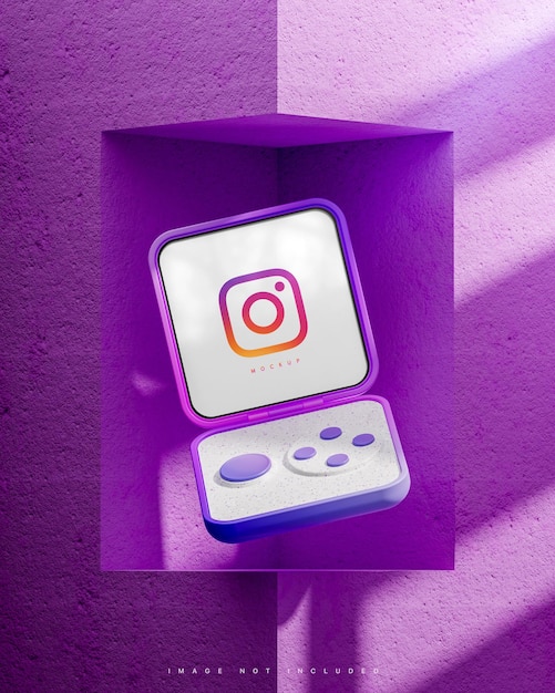 Instagram-interface sociale media plaatsen slim flip-apparaatmodel op concrete achtergrond 3d render