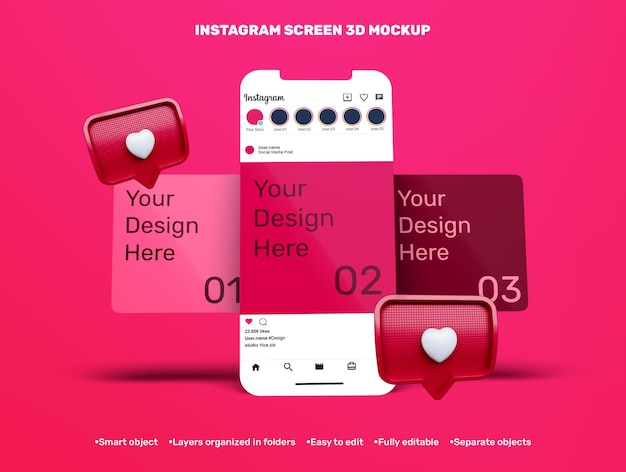 Instagram interface template on mobile phone mockup