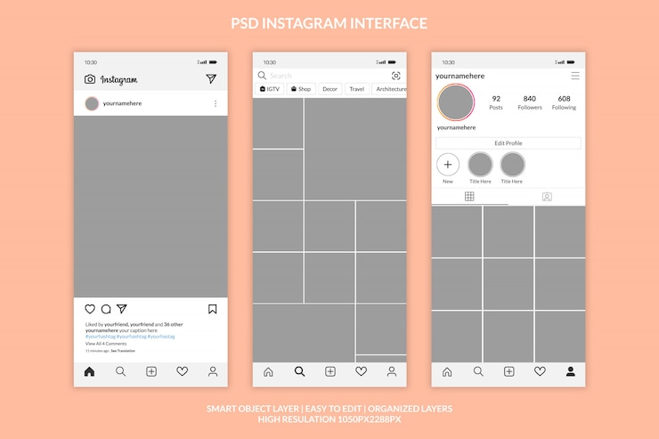 PSD шаблон интерфейса instagram премиум