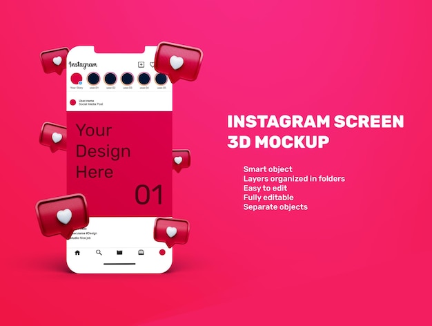 PSD instagram-interfacesjabloon op mockup voor mobiele telefoons