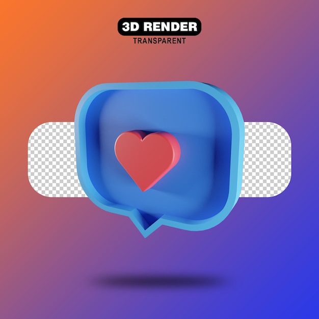 Instagram come icona 3d o facebook love emoji notifiche 3d rendering blu