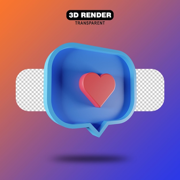 Instagram like 3d icon or facebook love emoji notifications 3d rendering red heart