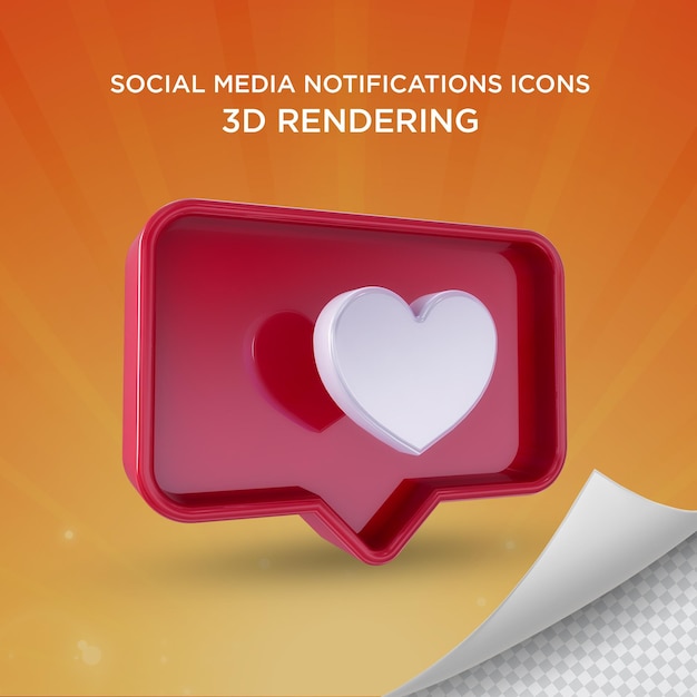Instagram как значок 3d или уведомления facebook love emoji 3d-рендеринг изолирован premium psd