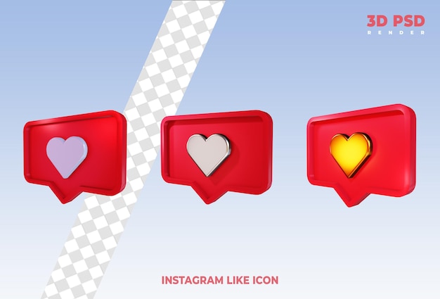 Instagram like of facebook love emoji-meldingen 3d render pictogrammen geïsoleerd