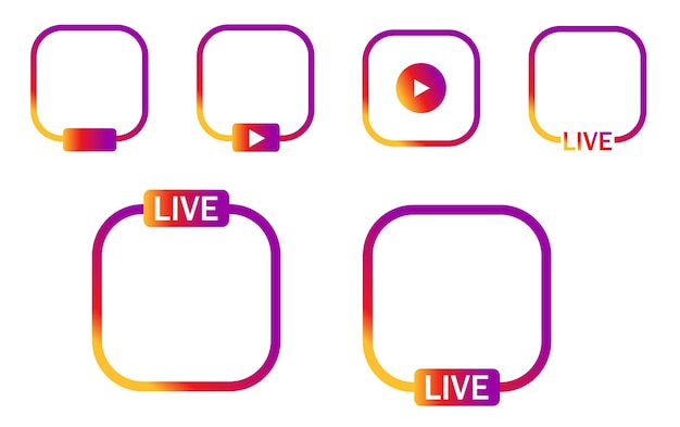 Instagram Live Story Frames with Gradient Borders and Play Icons Social Media UI Elements