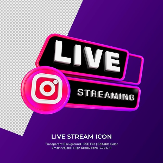 PSD instagram live streaming 3d render pictogram badge geïsoleerd