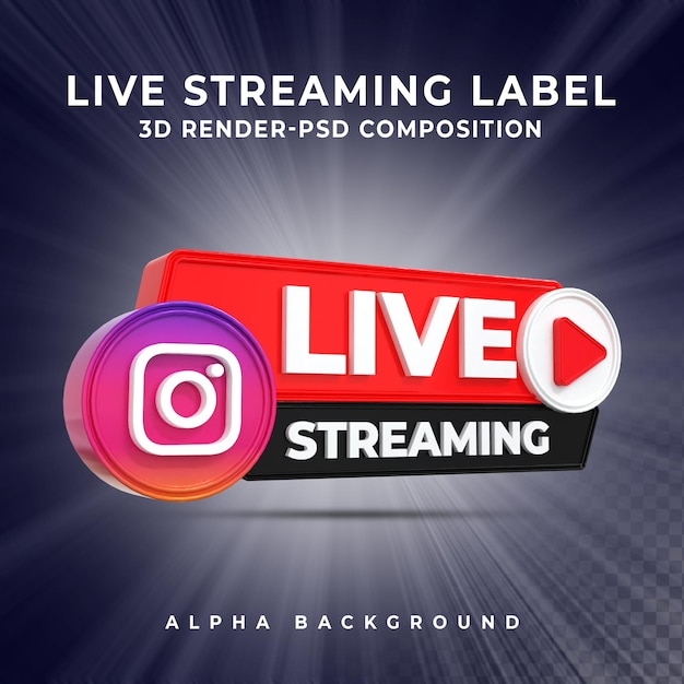 PSD instagram live streaming 3d render pictogram badge