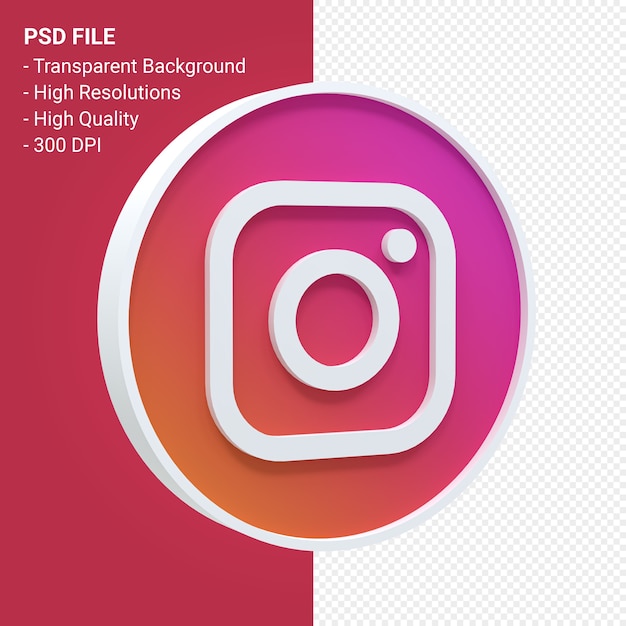 PSD instagram logo 3d ikona renderowania na białym tle