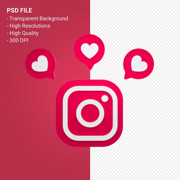 PSD instagram-logo in 3d-rendering geïsoleerd