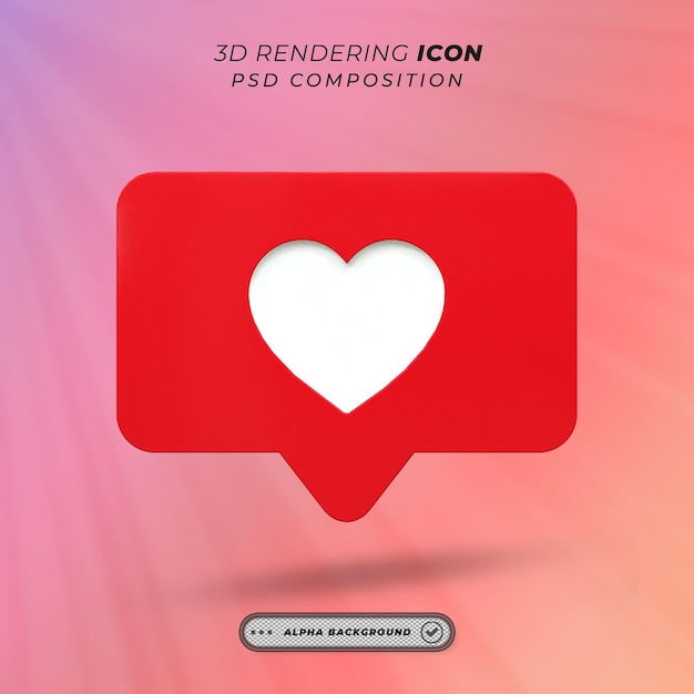 PSD instagram love icon background in 3d speech bubble heart bubbles for social media notification icons