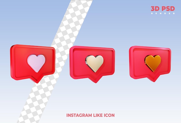 Instagram Lub Facebook Miłość Powiadomienia Emoji 3d Renderuj Ikony Izolowane