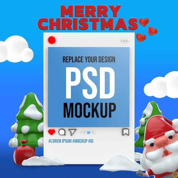 Instagram merry christmas 3d rendering mockup design