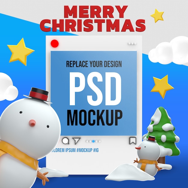 Instagram merry christmas 3d-rendering mockup design