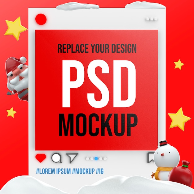 PSD instagram buon natale 3d rendering mockup design