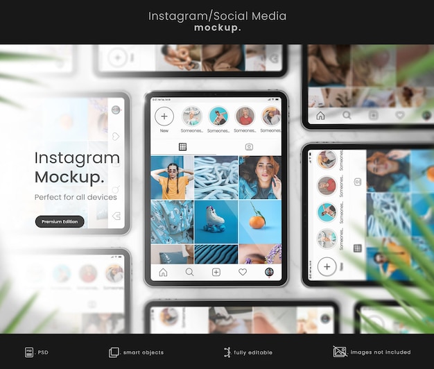 Mockup di instagram per schermi di tablet